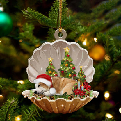 Corgi-Sleeping Pearl in Christmas Two Sided Christmas Plastic Hanging Ornament, Christmas Ornament, Christmas Gift, Christmas Decoration