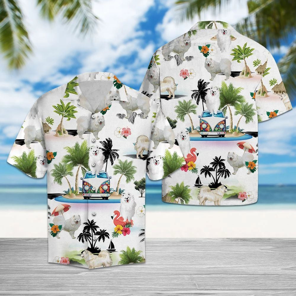 Hippie Van Le Laethanta Saoire Fluffy Samoyed Ar Léine Haváíais Oileán, Bronntanas Léine Haváíais, Bronntanas Nollag