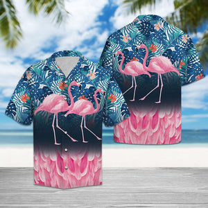 3d Flamingo With Tropical Leaves Hawaiian Shirt, Hawaiian Shirt Gift, Christmas Gift