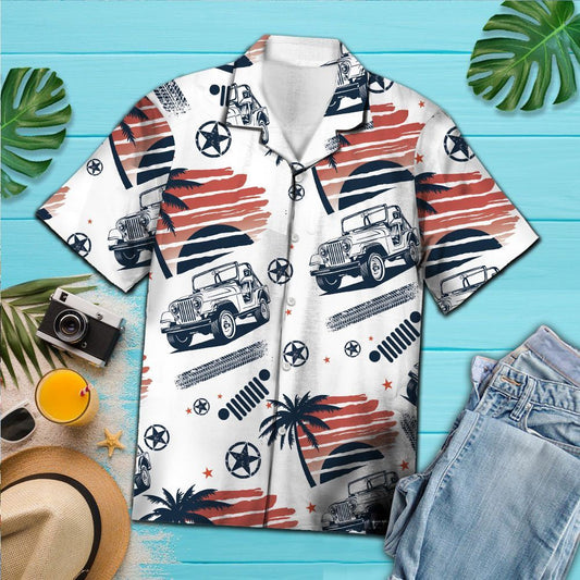 Retro Style Jeep Cars Beach Pattern Hawaiian Shirt,Hawaiian Shirt Gift, Christmas Gift