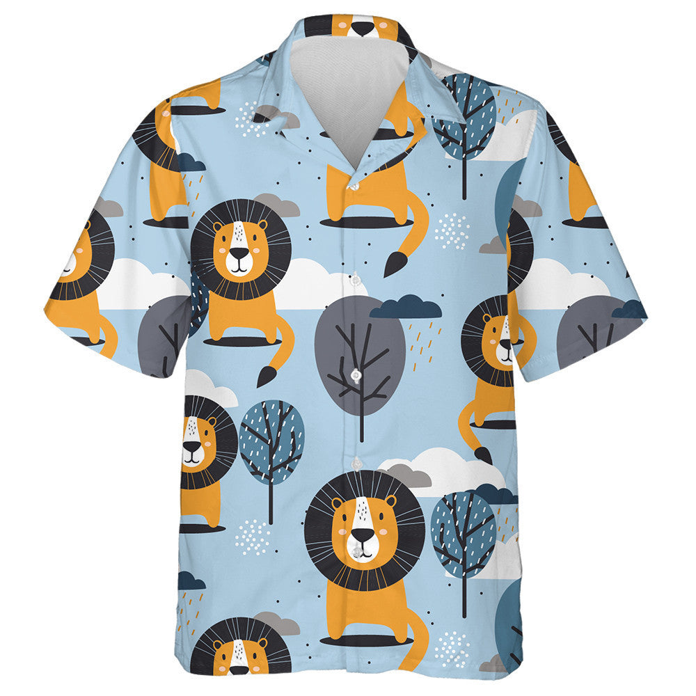 Funny Lions With Trees Rain And Clouds Hawaiian Shirt, Hawaiian Shirt Gift, Christmas Gift