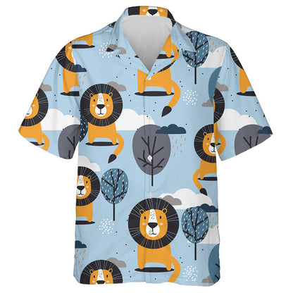 Funny Lions With Trees Rain And Clouds Hawaiian Shirt, Hawaiian Shirt Gift, Christmas Gift