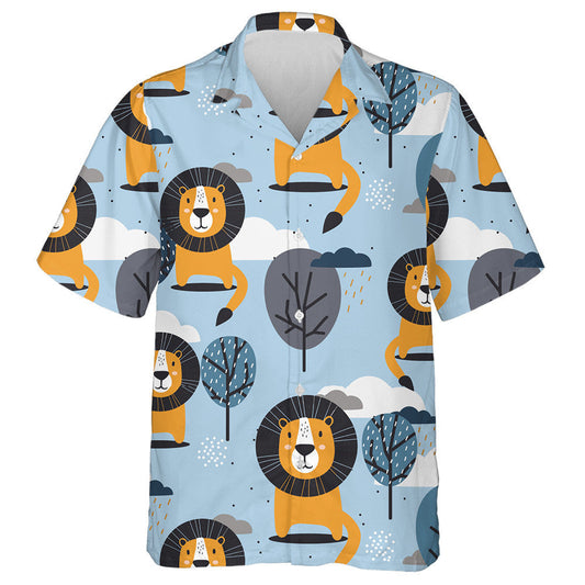Funny Lions With Trees Rain And Clouds Hawaiian Shirt, Hawaiian Shirt Gift, Christmas Gift