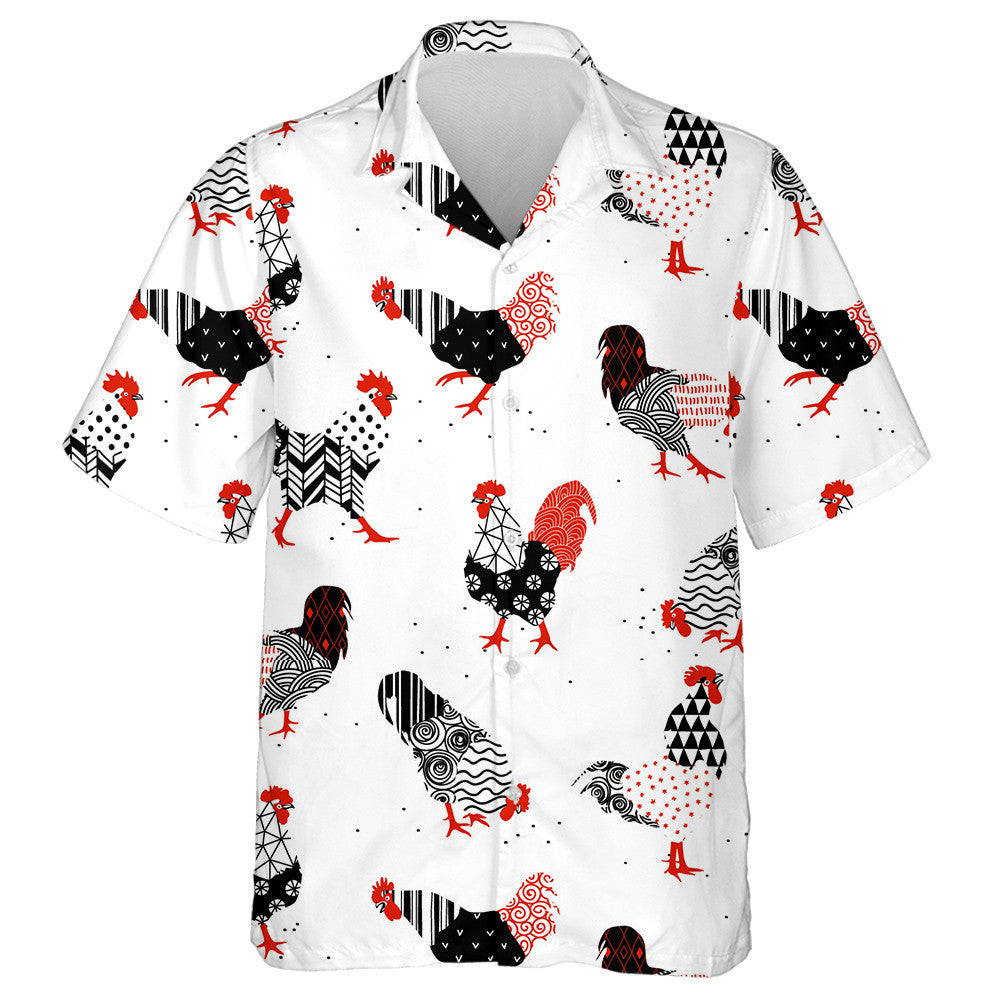 Funny Colorful Chicken Roosters On White Background Hawaiian Shirt, Hawaiian Shirt Gift, Christmas Gift