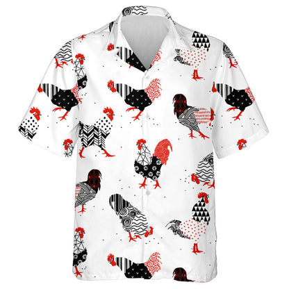 Funny Colorful Chicken Roosters On White Background Hawaiian Shirt, Hawaiian Shirt Gift, Christmas Gift