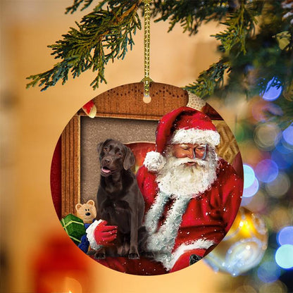 Chocolate Labrador With Santa Christmas Christmas Plastic Hanging Ornament, Christmas Gift, Christmas Decoration
