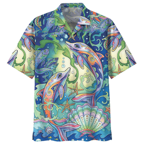 Cute Dolphin Dancing Under The Ocean Hawaiian Shirt,Hawaiian Shirt Gift, Christmas Gift