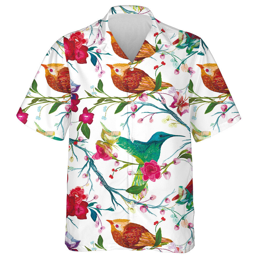 Butterfly And Bird Perched On A Tree Branch Hawaiian Shirt, Hawaiian Shirt Gift, Christmas Gift