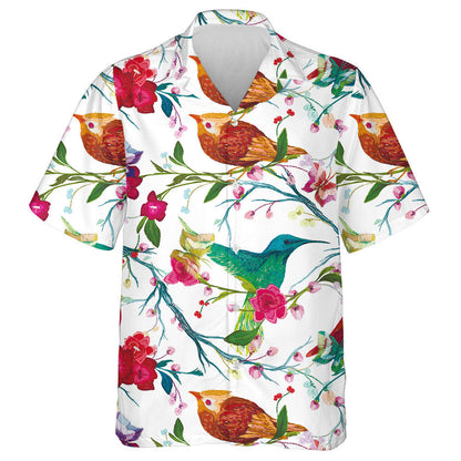 Butterfly And Bird Perched On A Tree Branch Hawaiian Shirt, Hawaiian Shirt Gift, Christmas Gift