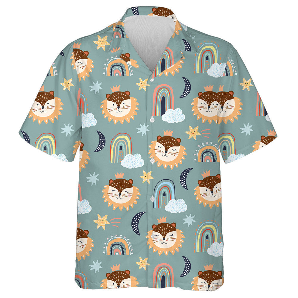 Funny Lion Crescent Moon Star And Rainbows Hawaiian Shirt, Hawaiian Shirt Gift, Christmas Gift