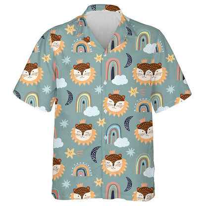 Funny Lion Crescent Moon Star And Rainbows Hawaiian Shirt, Hawaiian Shirt Gift, Christmas Gift