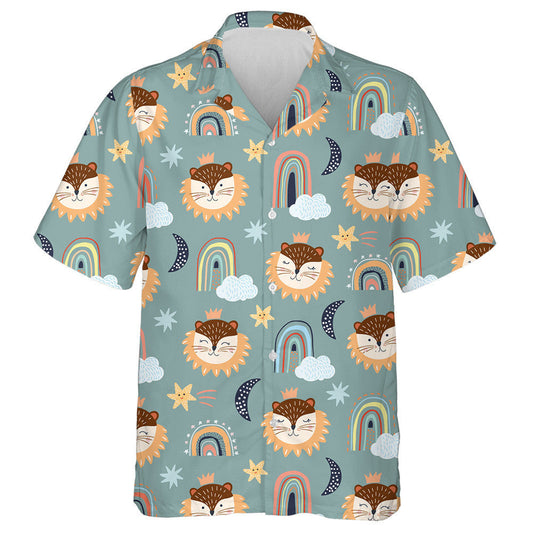 Funny Lion Crescent Moon Star And Rainbows Hawaiian Shirt, Hawaiian Shirt Gift, Christmas Gift