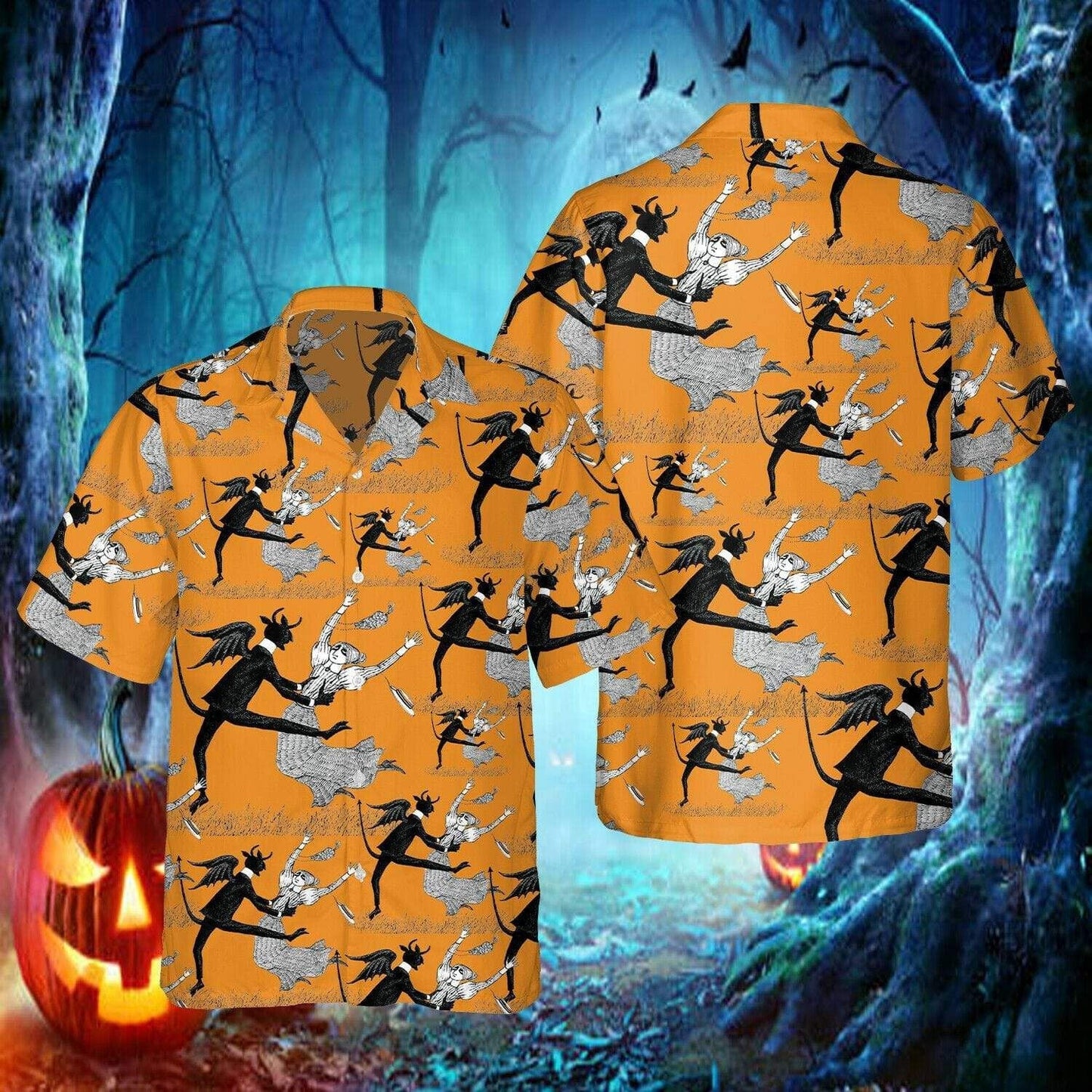 Devil Dancing With Beauty Halloween Background Hawaiian Shirt ,Hawaiian Shirt Gift, Christmas Gift