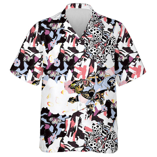 Hand Drawn Butterflies Doodle Geometric Background Hawaiian Shirt, Hawaiian Shirt Gift, Christmas Gift