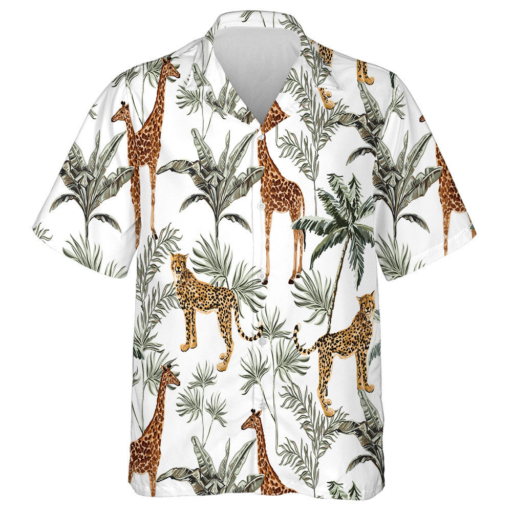 Jungle Palm Trópaiceach Álainn Le Sioráf agus Léine Haváí Tíogair, Bronntanas Léine Haváíais, Bronntanas Nollag