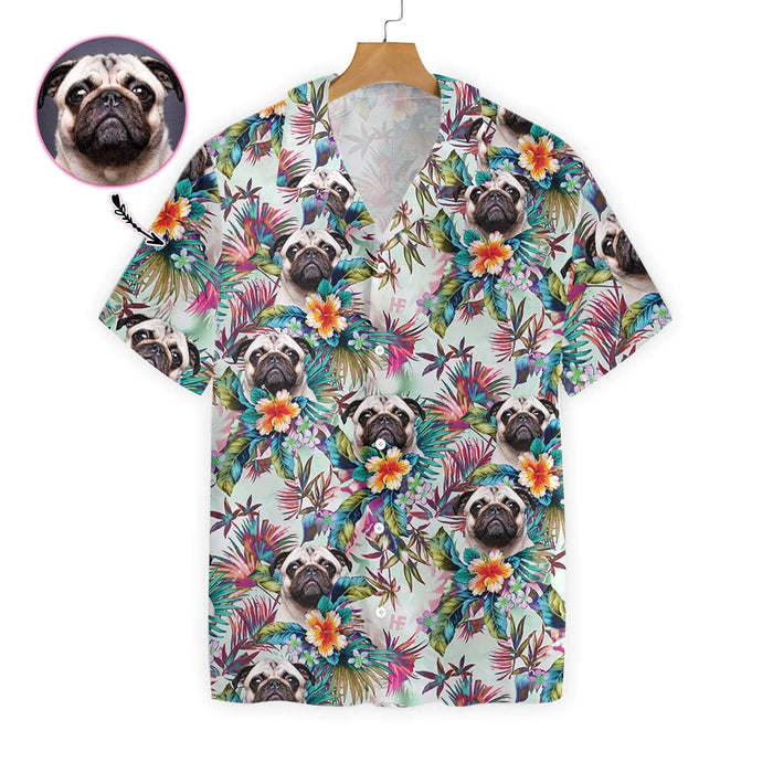 Dog With Tropical Flowers Custom Photo Hawaiian Shirt,Hawaiian Shirt Gift, Christmas Gift