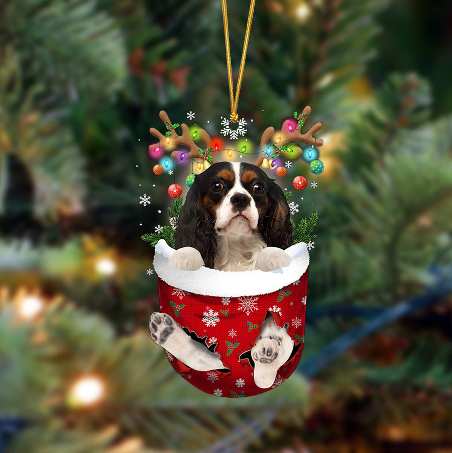 Cavalier King Charles-In Christmas Pocket Two Sides Christmas Plastic Hanging Ornament, Happy Christmas Ornament, Christmas Gift, Christmas Decoration