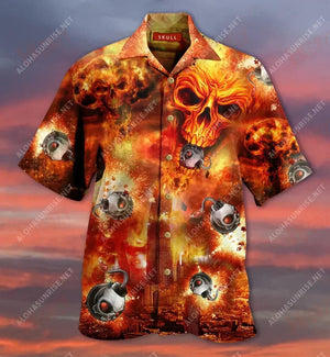 Skull Bombs Destroy A City Short Hawaiian Shirt Ocean Hawaiian T Shirts Custom Hawaiian Shirts Crazy Shirts Hawaii, Hawaiian Shirt Gift, Christmas Gift