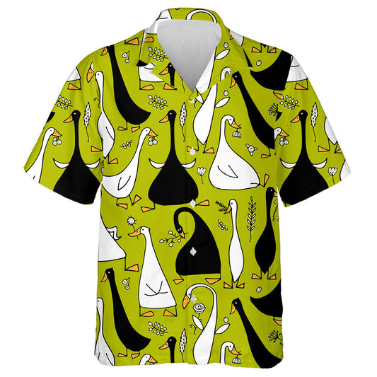 Hand Drawn Funny Duck Family On Green Hawaiian Shirt, Hawaiian Shirt Gift, Christmas Gift