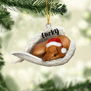Personalized Vizsla Sleeping Angel Christmas Flat Acrylic Dog Ornament Memorial Dog Gift
