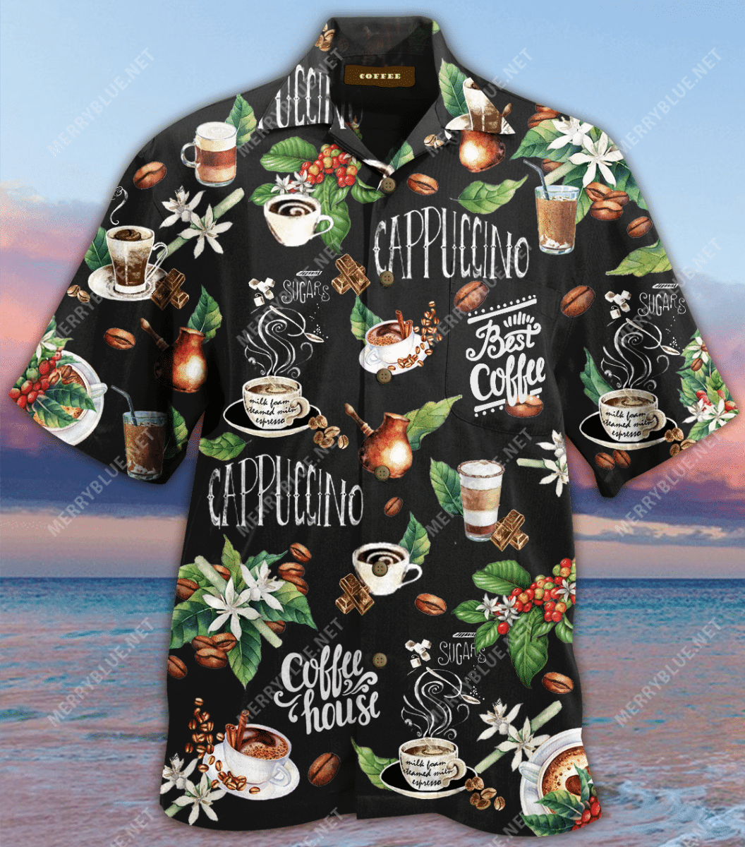 Is breá liom Caife Unisex Léine Aloha Haváís Shorts Haváís Gearr muinchille Trá, Bronntanas Léine Haváís, Bronntanas Nollag