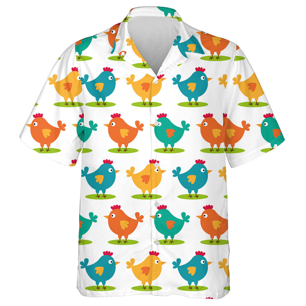 Colorful Funny Chicken Sitting In Green Cricle Hawaiian Shirt, Hawaiian Shirt Gift, Christmas Gift
