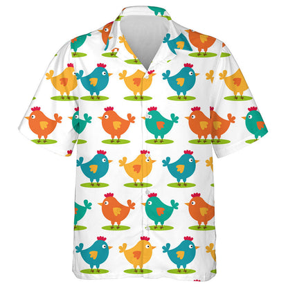Colorful Funny Chicken Sitting In Green Cricle Hawaiian Shirt, Hawaiian Shirt Gift, Christmas Gift