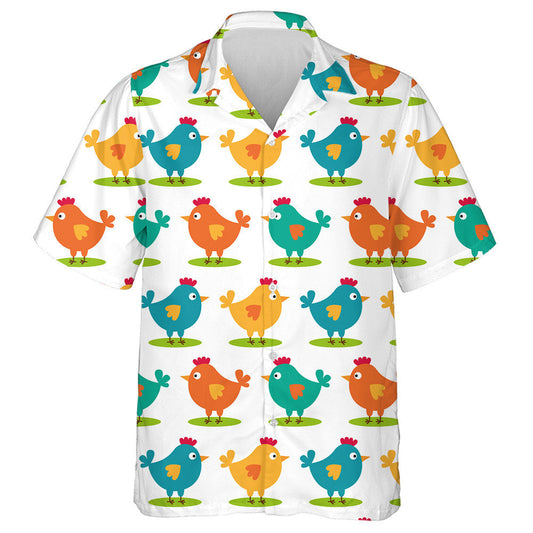 Colorful Funny Chicken Sitting In Green Cricle Hawaiian Shirt, Hawaiian Shirt Gift, Christmas Gift
