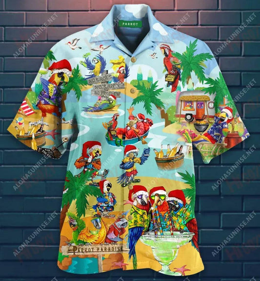 Parrot Paradise Ar Oileán na Nollag Léine Gearr Haváís Aigéan T Léinte Haváís Léinte Craicne Haváís Léinte haváíais d'Fhir, Bronntanas Léine Haváís, Bronntanas Nollag