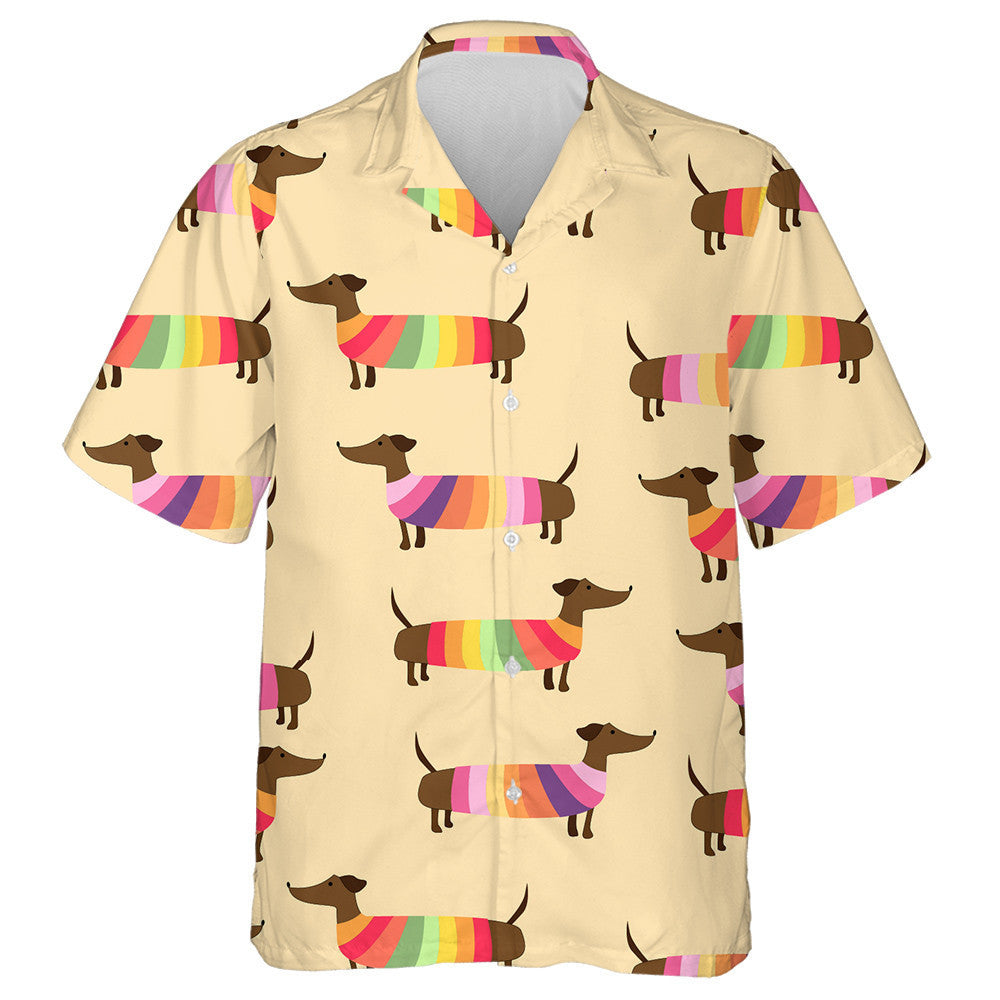 Cute Dachshunds Dog In Colorful Sweaters Hawaiian Shirt, Hawaiian Shirt Gift, Christmas Gift