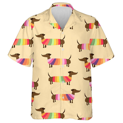 Cute Dachshunds Dog In Colorful Sweaters Hawaiian Shirt, Hawaiian Shirt Gift, Christmas Gift