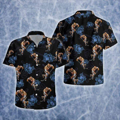 Hockey Player On Black Background Hawaiian Shirt, Hawaiian For Gift