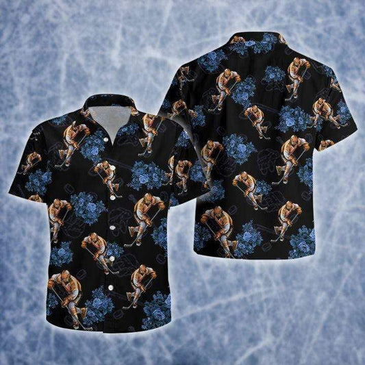 Hockey Player On Black Background Hawaiian Shirt, Hawaiian For Gift