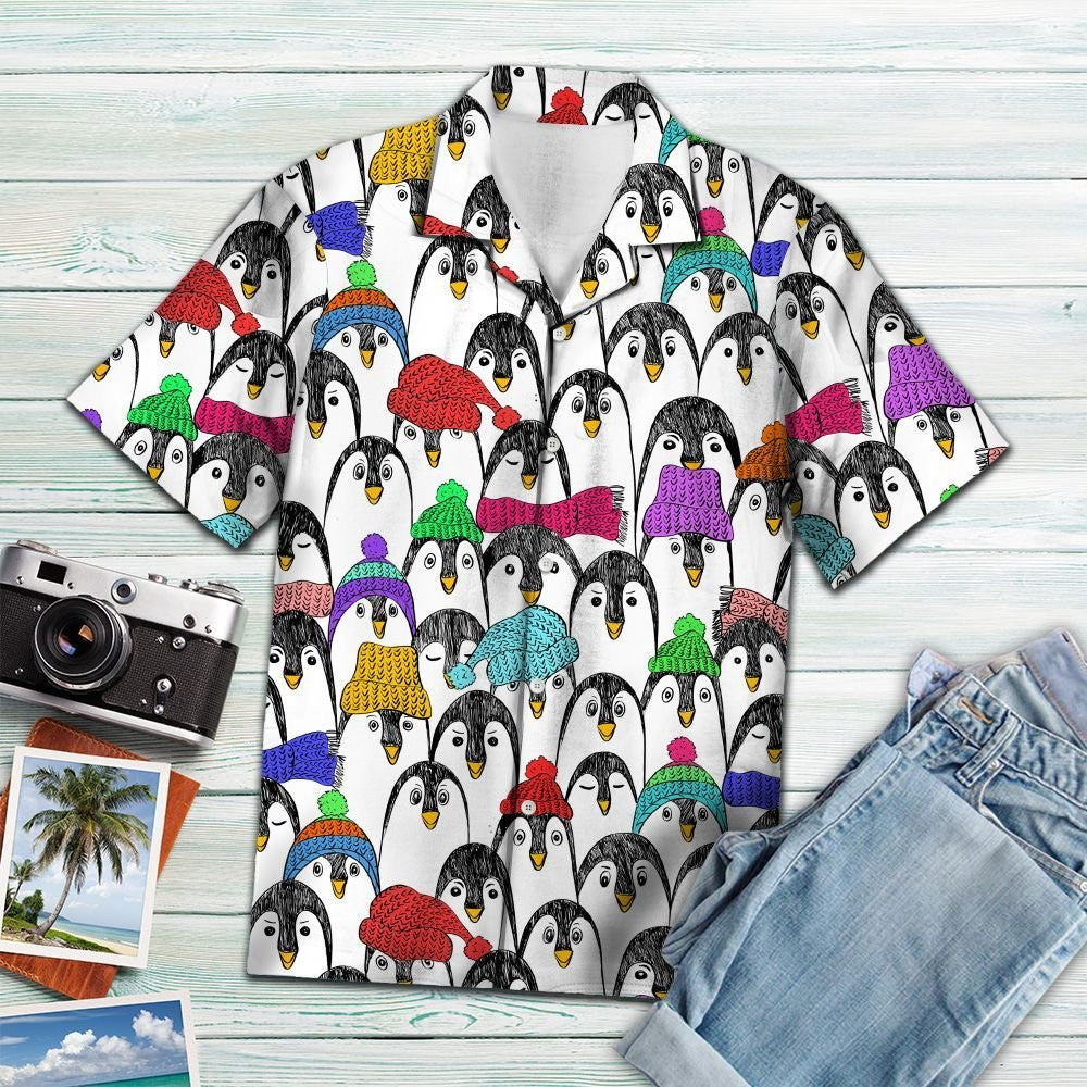 Nice Penguin Wear Colorful Beanie Hawaiian Shirt,Hawaiian Shirt Gift, Christmas Gift