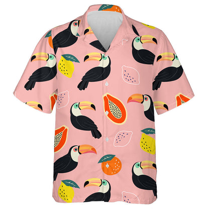 Cute Bird Parrot With Papaya And Lemon Hawaiian Shirt, Hawaiian Shirt Gift, Christmas Gift