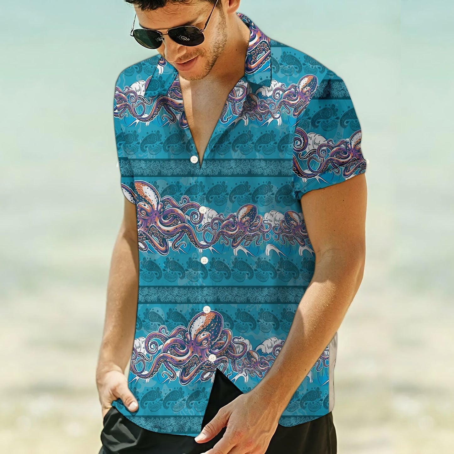 Awesome Sea Animal Octopus Paisley Pattern Hawaiian Shirt, Hawaiian Shirt Gift, Christmas Gift