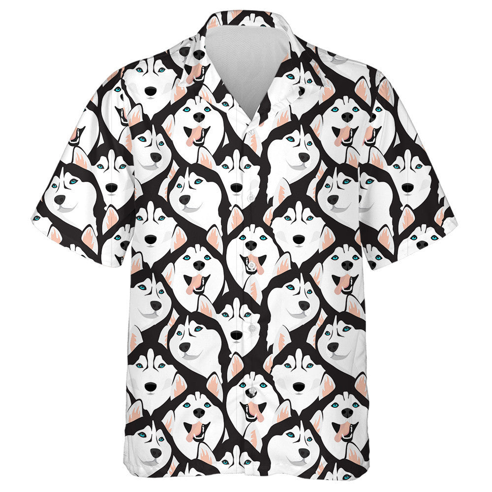 Husky Dogs With Blue Eyes Isolated Background Hawaiian Shirt, Hawaiian Shirt Gift, Christmas Gift