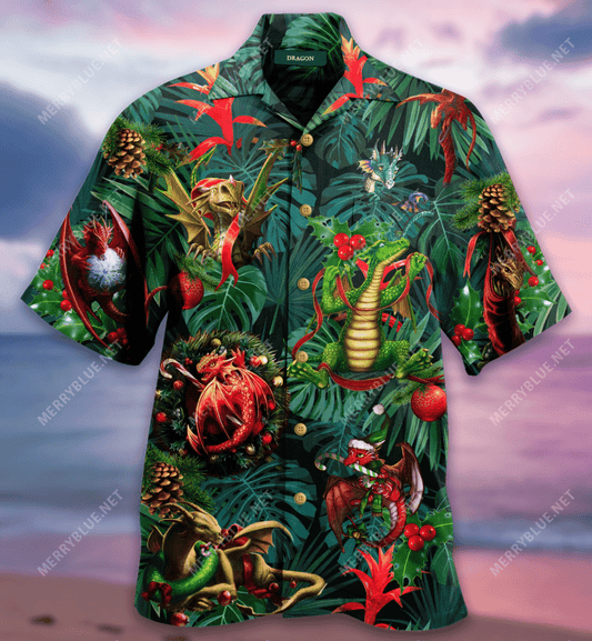 Christmas Dragon Unisex Hawaiian Shirt_Hawaiian Shirt Gift, Christmas Gift