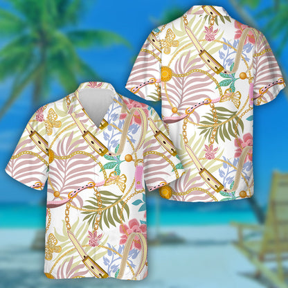 Theme Golden Butterflies Chains And Palm Leaves Hawaiian Shirt, Hawaiian Shirt Gift, Christmas Gift