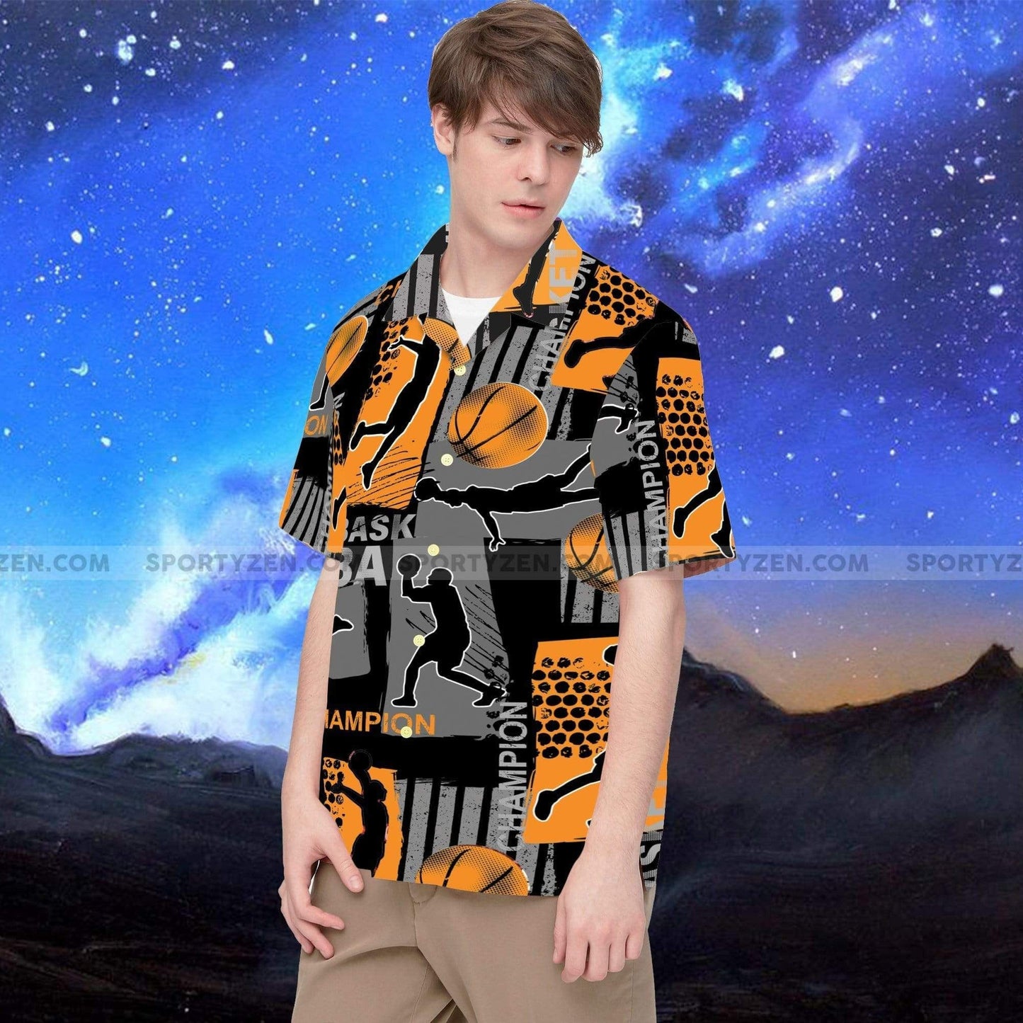 Silhouettes Basketball Player Yellow Design Hawaiian Shirt,Hawaiian Shirt Gift, Christmas Gift