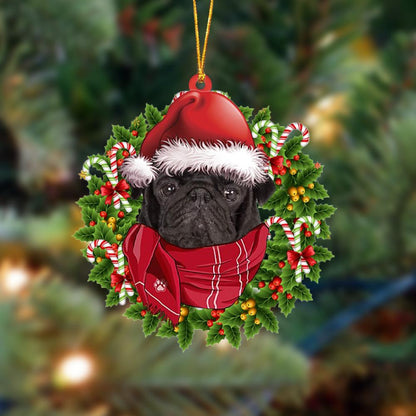 BLACK Pug 2-Xmas Bandana Hanging Christmas Plastic Hanging Ornament, Christmas Ornament Gift, Christmas Gift, Christmas Decoration