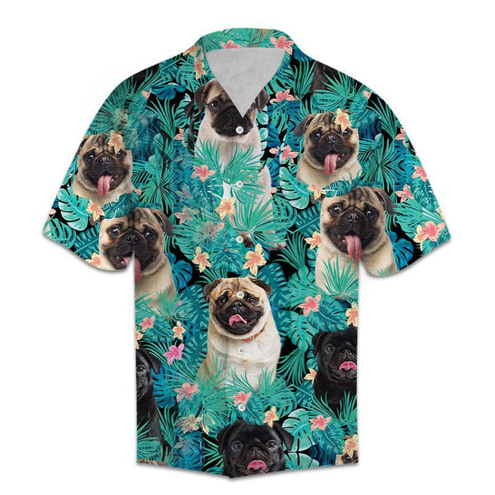 Cute Tongue Out Pug Tropical Plants Pattern Hawaiian Shirt, Hawaiian Shirt Gift, Christmas Gift