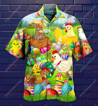 Chicken Easter Eggs Short Sleeve Shirt Vacation Aloha Shirt Custom Hawaiian Shirts Hawaiian Shirt Pattern_Hawaiian Shirt Gift, Christmas Gift