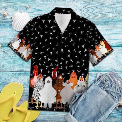 Cute Chickens Black Hawaiian Aloha Shirts, Hwaiian For Gift