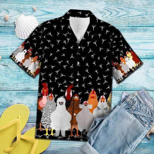 Cute Chickens Black Hawaiian Aloha Shirts, Hwaiian For Gift
