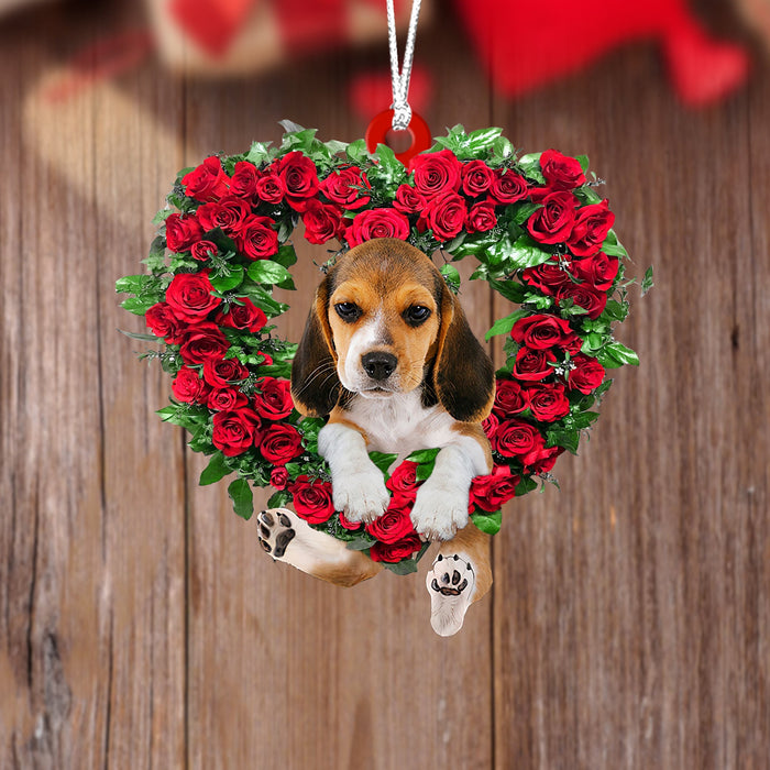 Beagle-Heart Wreath Two Sides Christmas Plastic Hanging Ornament, Christmas Ornament Gift, Christmas Gift, Christmas Decoration