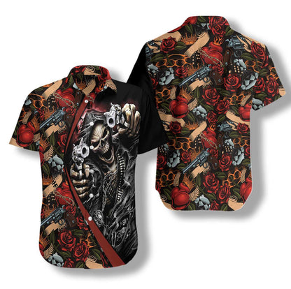 Weapon And Cool Gun Skull Design Hawaiian Shirt, Hwaiian For Gift