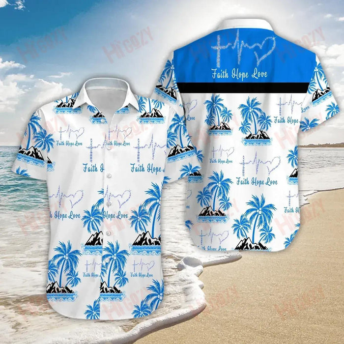 Faith-Hope-Love Short Sleeve Shirt Summer Short Sleeve Best Hawaiian Shirts Funny Hawaiian Shirts_Hawaiian Shirt Gift, Christmas Gift