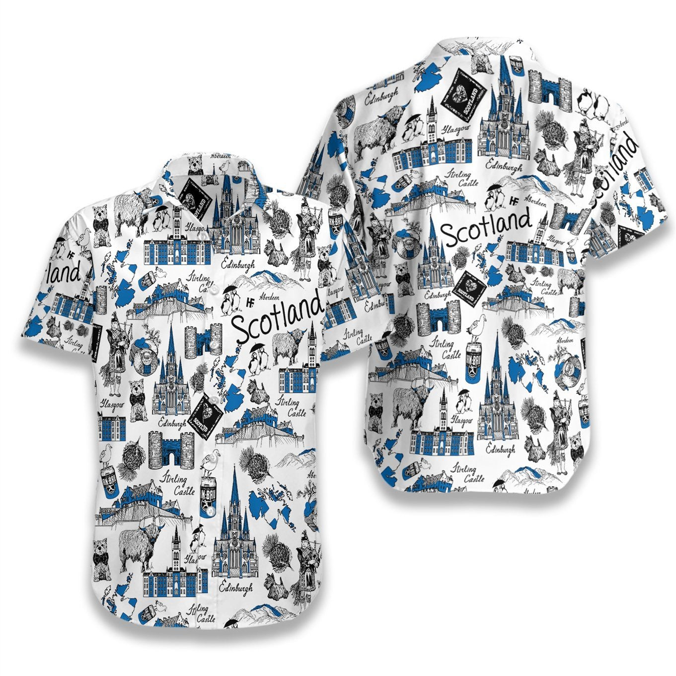 I Love Scotland Doodle Pattern Hawaiian Shirt, Hawaiian For Gift