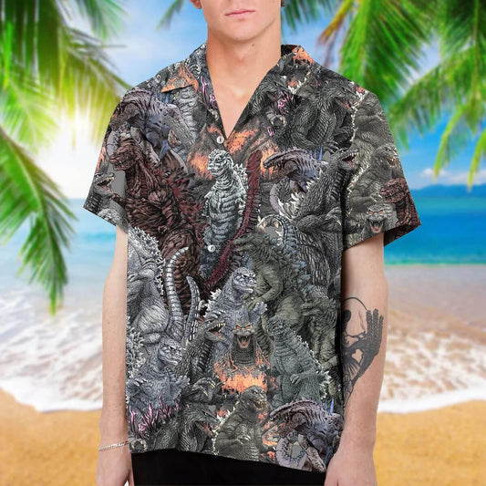 Creepy Godzilla King Giant Animal Hawaiian Shirt,Hawaiian Shirt Gift, Christmas Gift